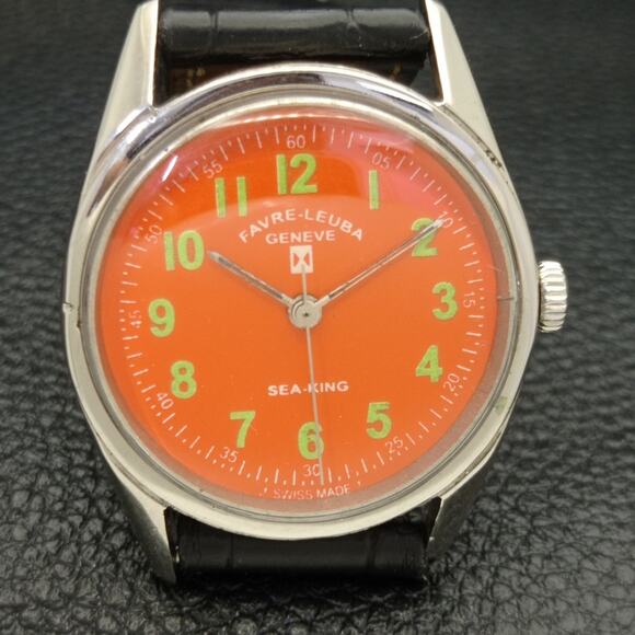 Vintage 1979 Favre Leuba Manual Mens Silver Watch W/Leather Strap - Picture 4 of 8